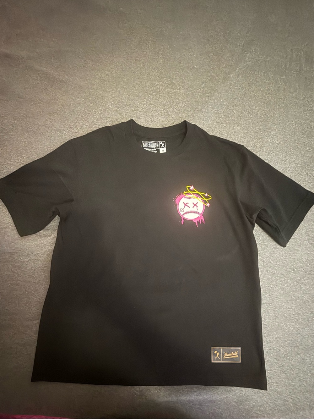 Black Short-Sleeve Graphic Tee with Pink Drip Halo Logo